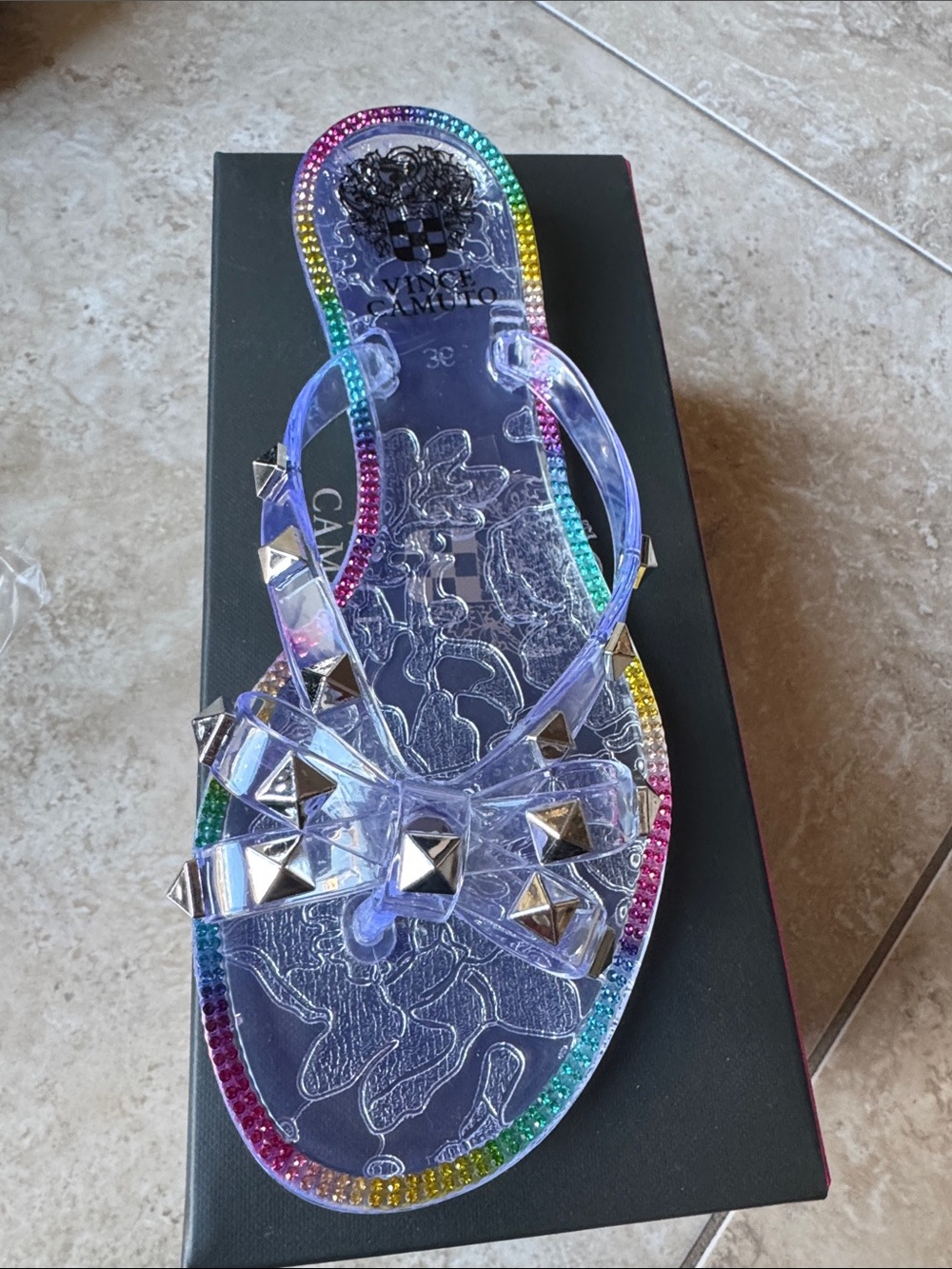 Vince Camuto clear Jelly Sandals with Rainbow Crystal Trim